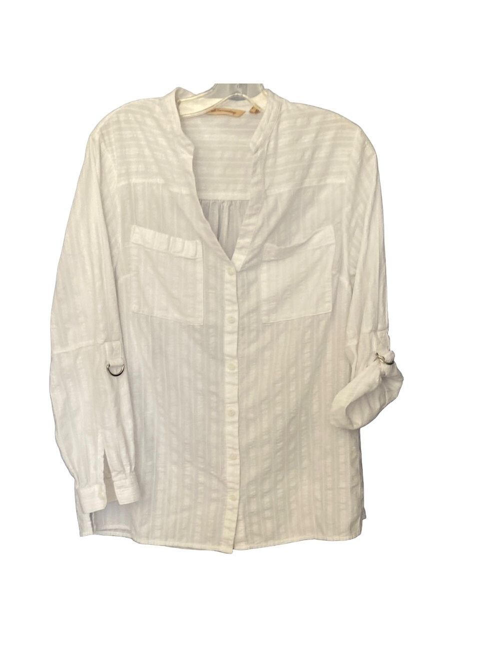 Soft Surroundings size small White Button-Up Blouse. Roll up sleeve